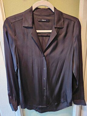 Quince Washable Stretch Silk Collared Blouse Black XS Office Casual Quiet Luxury